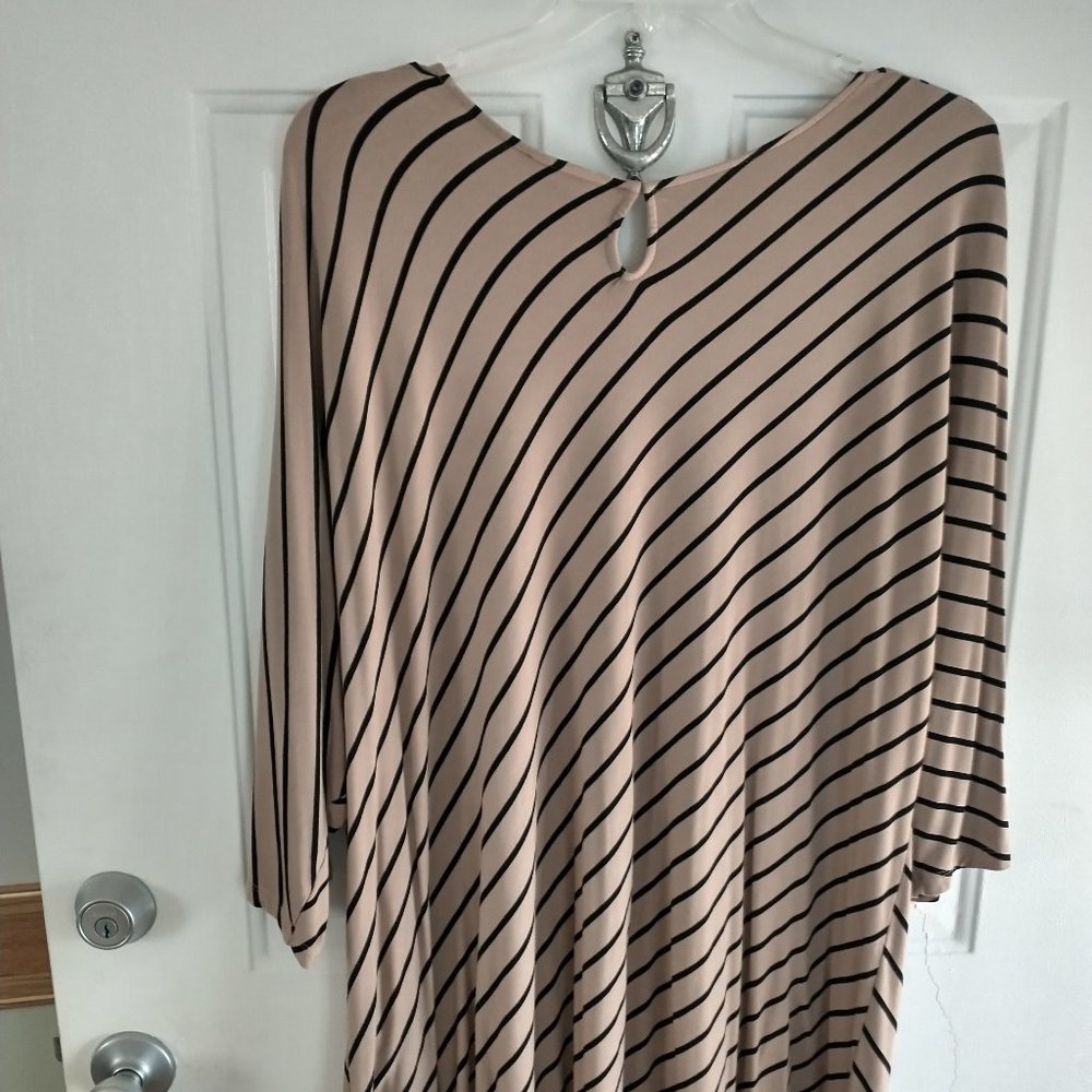 Catherine's tan and black striped stretchy tunic